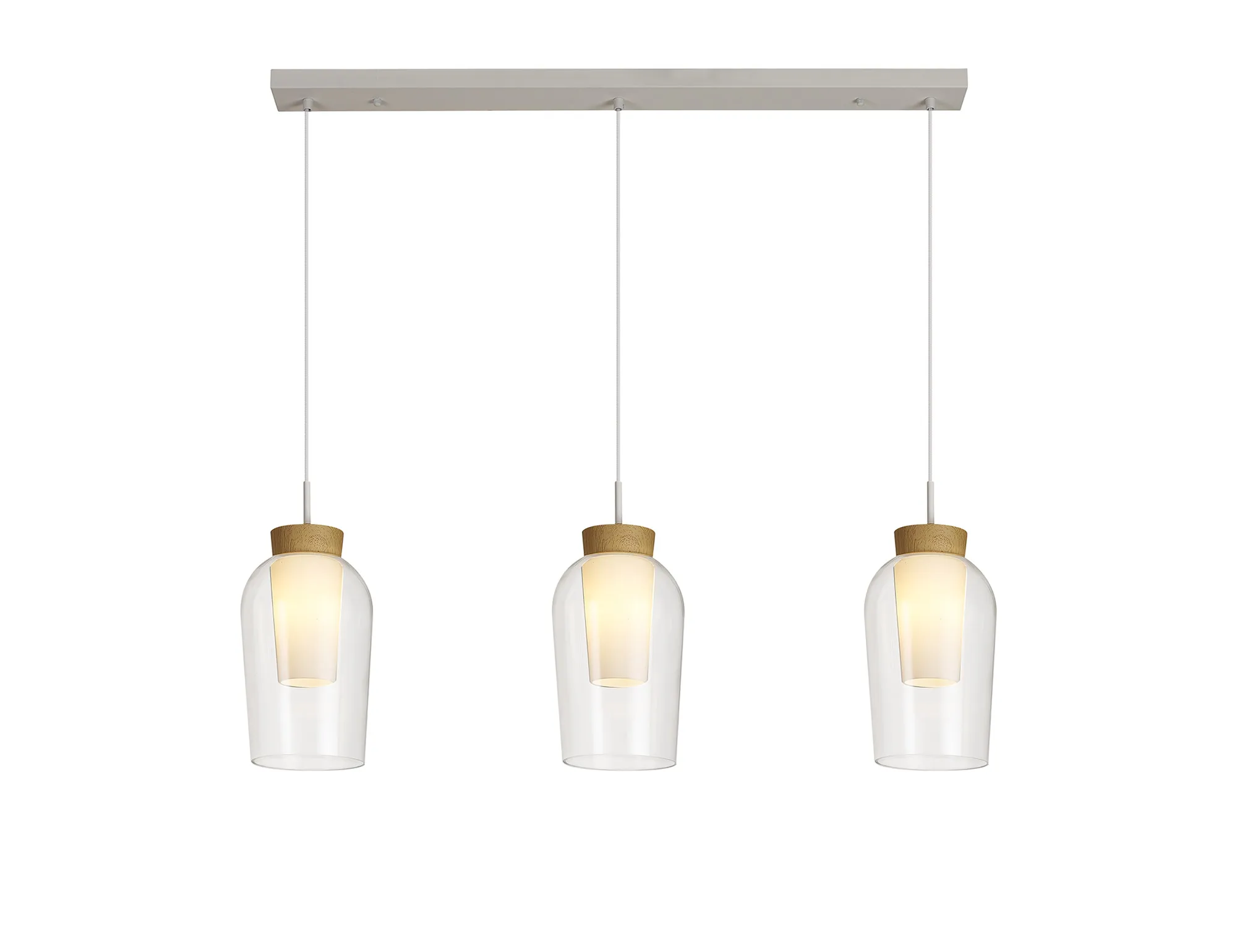 M8277  Nora Linear Pendant 3 Light Adjustable E27 White/Wood